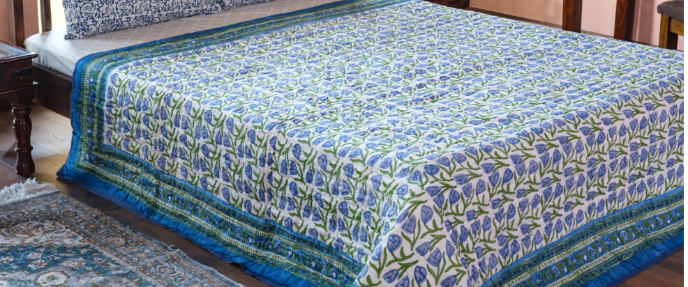 Blue Tulip Queen Size Quilt