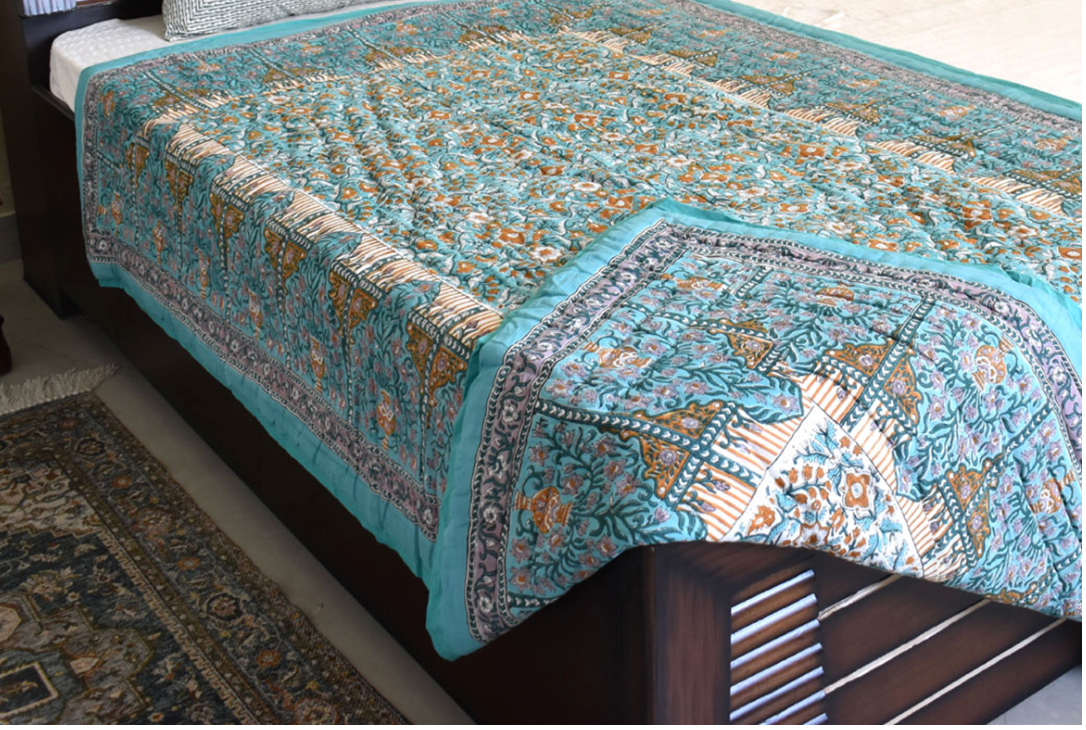 Phulwari Blue King Size Quilt