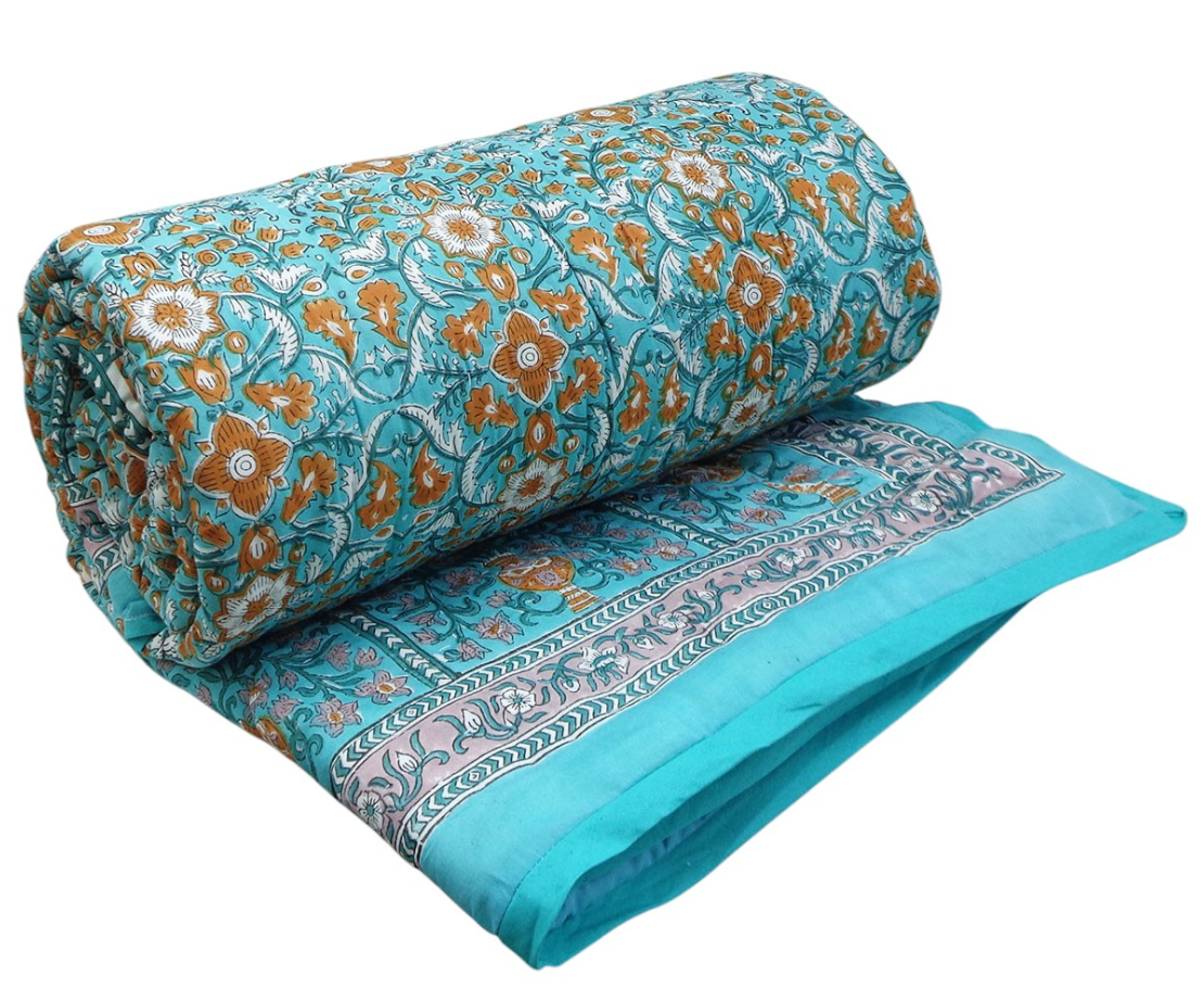 Phulwari Blue King Size Quilt