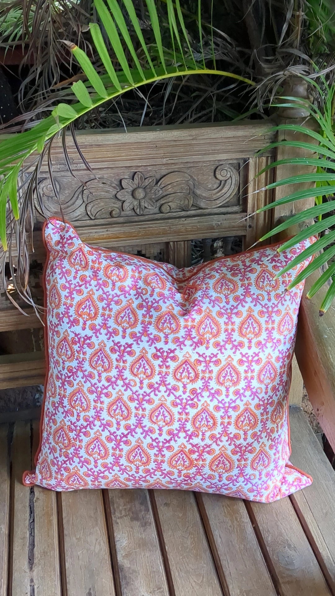 'Orange Sunset Damask' Cushion Cover