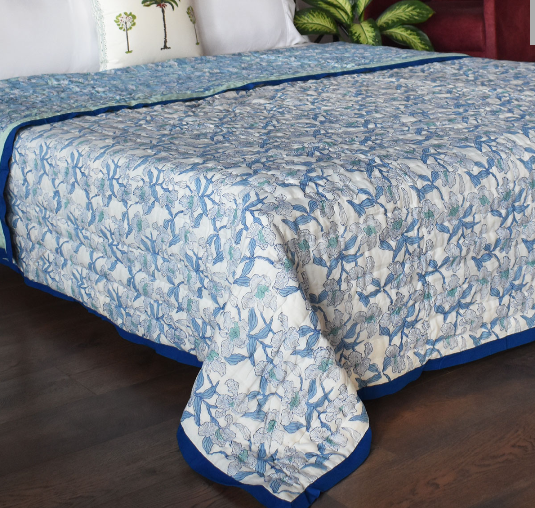 'Blue Iris' Queen Size Quilt