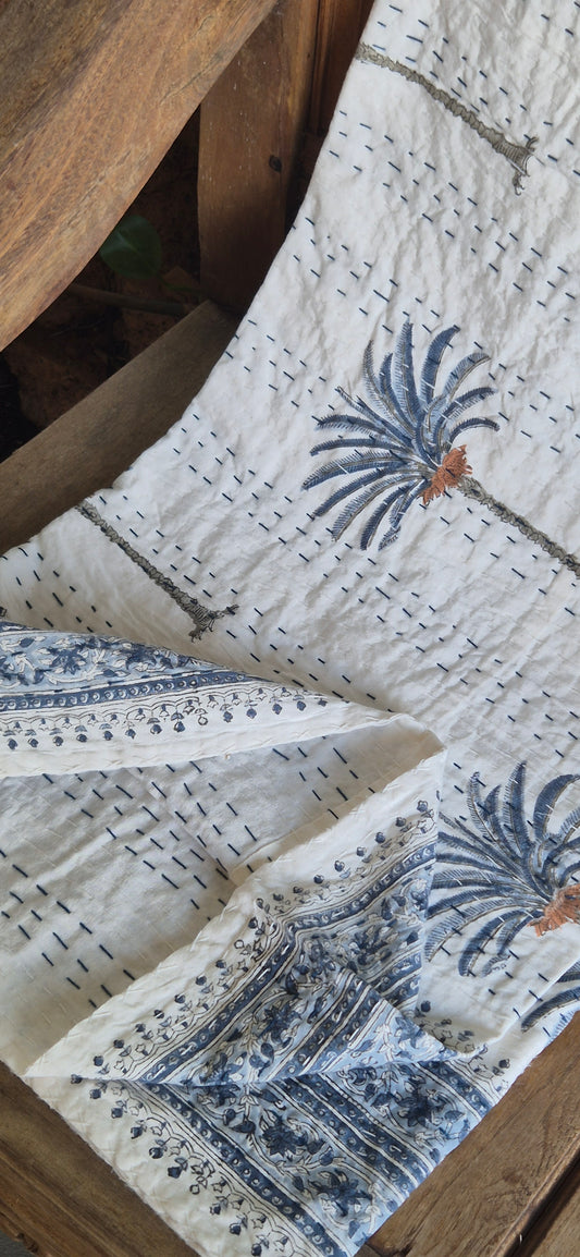 ‘Blue Palms’ Kantha Quilt