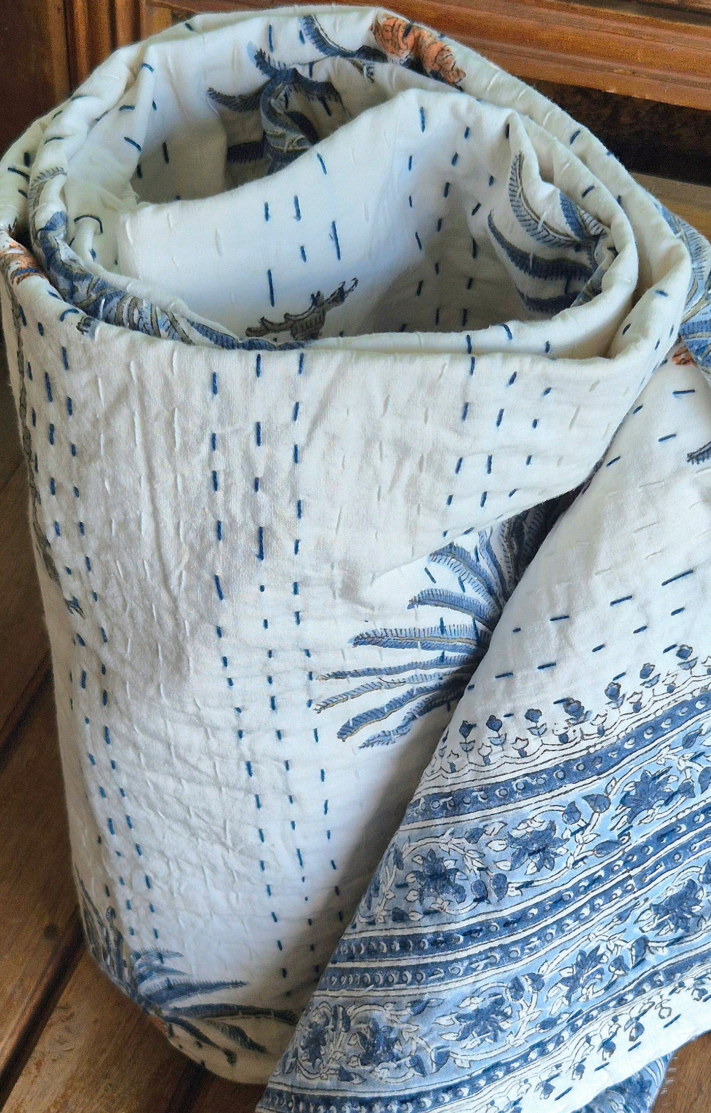‘Blue Palms’ Kantha Quilt