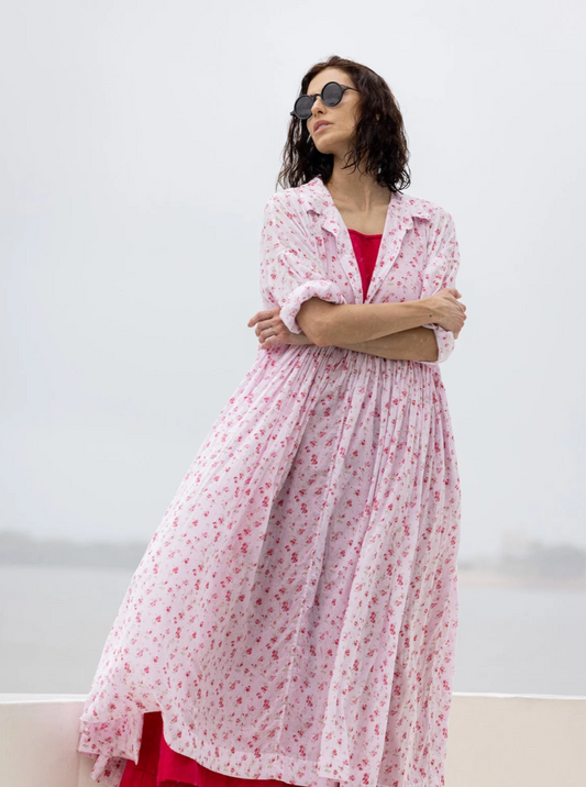 MegbyDesign 'Edith' Dress in Cotton Voile - Pink Floral