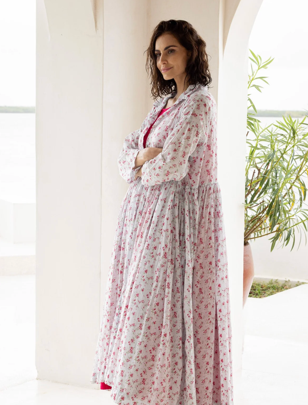 MegbyDesign 'Edith' Dress in Cotton Voile - Blue Floral