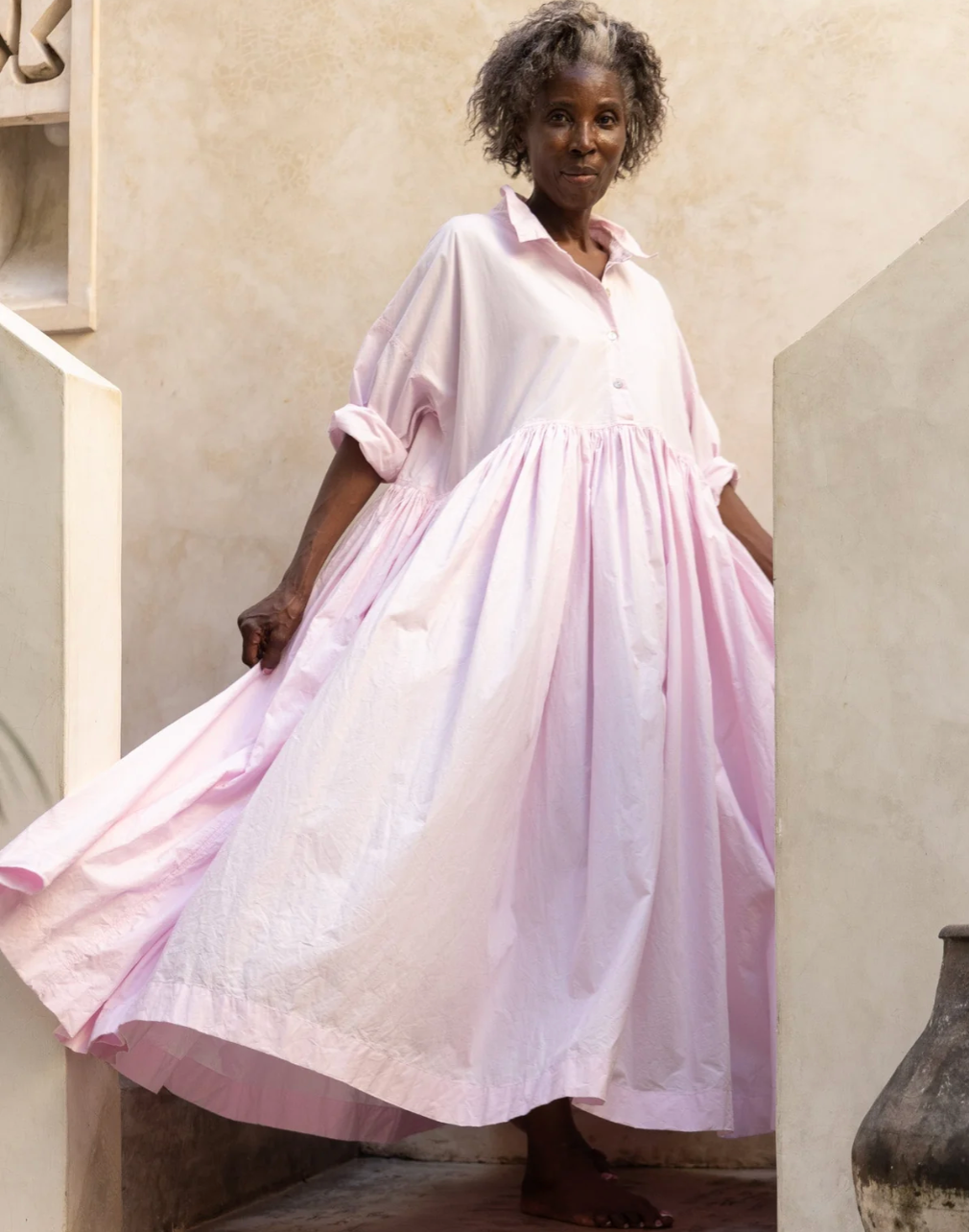 MegbyDesign 'Edith' Dress in Cotton Poplin - Pink