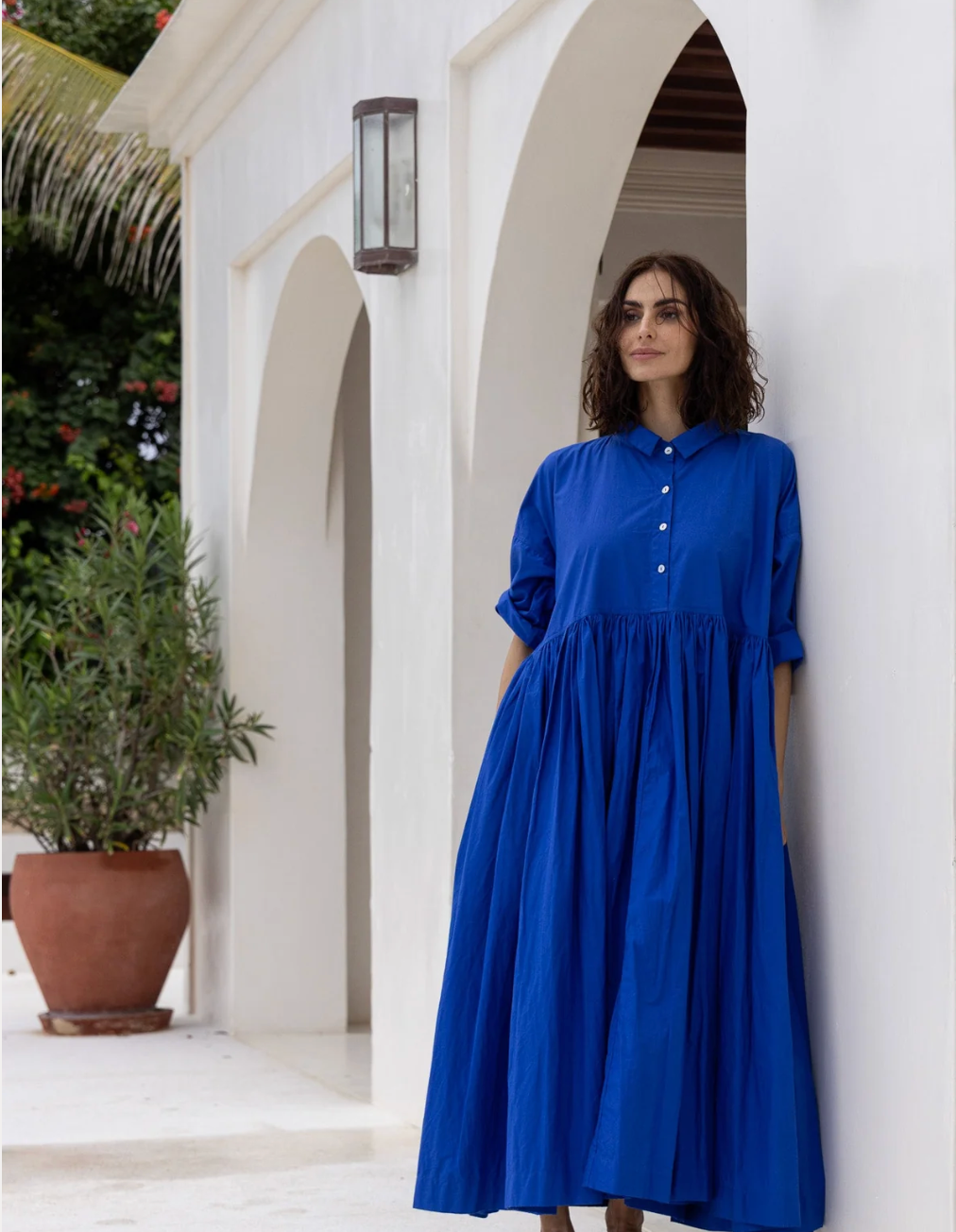 MegbyDesign 'Edith' Dress in Cotton Poplin - Cobalt