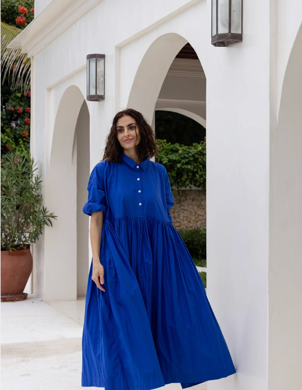 MegbyDesign 'Edith' Dress in Cotton Poplin - Cobalt