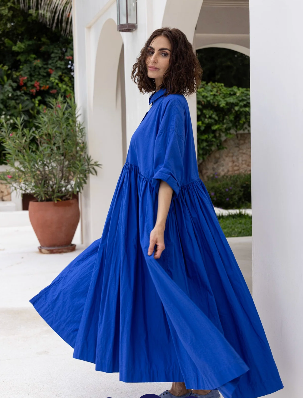 MegbyDesign 'Edith' Dress in Cotton Poplin - Cobalt