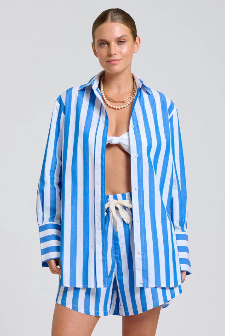Shirty 'Andrea' Shirt in Mid Blue White Stripe