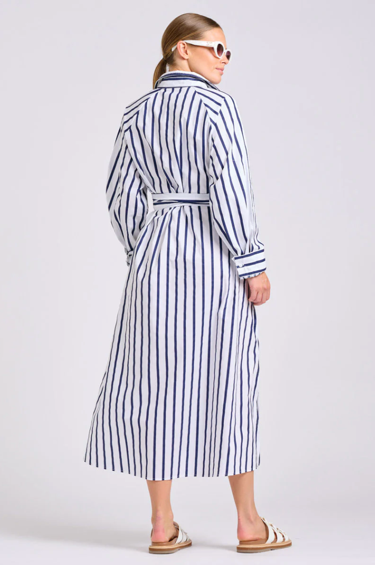 Shirty 'Gigi' Relaxed Dress - White with Navy Stripe