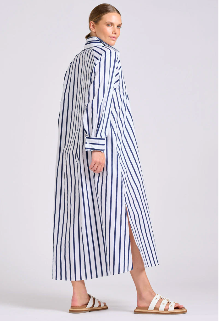Shirty 'Gigi' Relaxed Dress - White with Navy Stripe