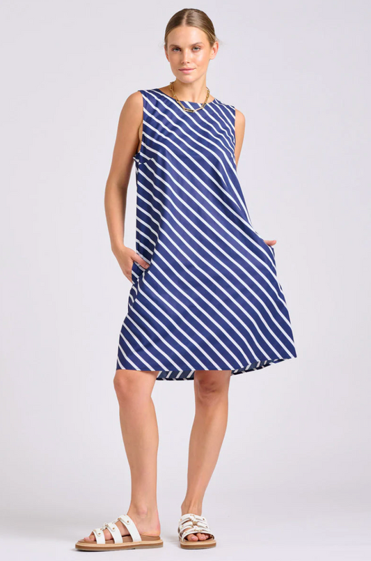 Shirty 'Sara' Shift Dress - Navy with White Stripe