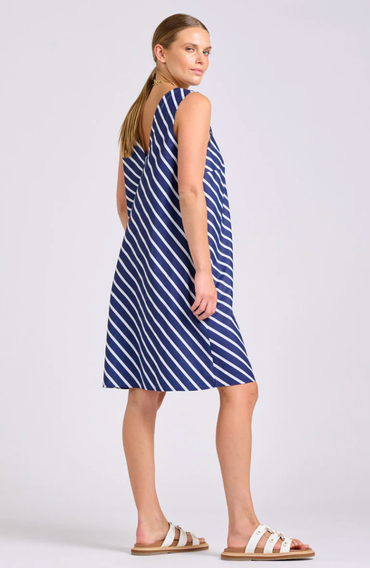 Shirty 'Sara' Shift Dress - Navy with White Stripe