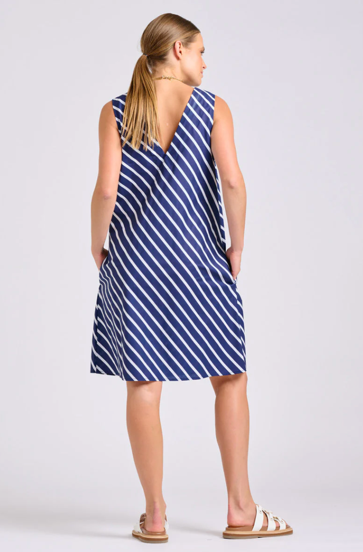 Shirty 'Sara' Shift Dress - Navy with White Stripe
