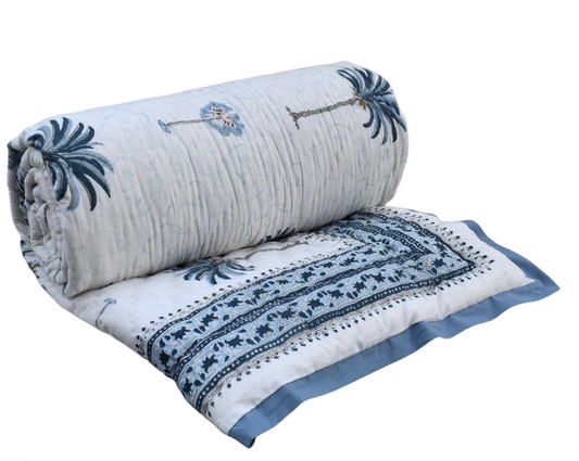 'Blue Palms' Queen Size Quilt