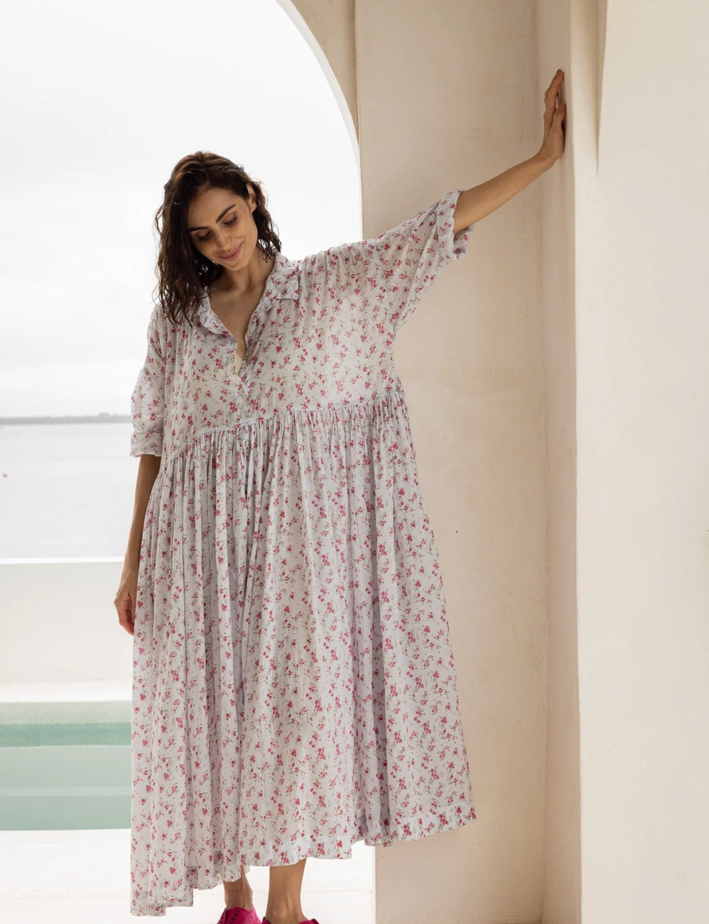 MegbyDesign 'Edith' Dress in Cotton Voile - Blue Floral