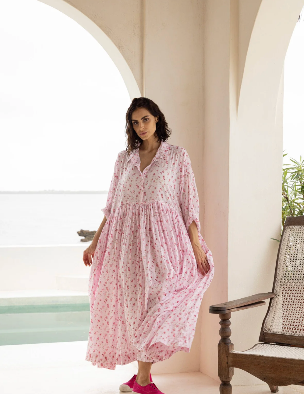 MegbyDesign 'Edith' Dress in Cotton Voile - Pink Floral