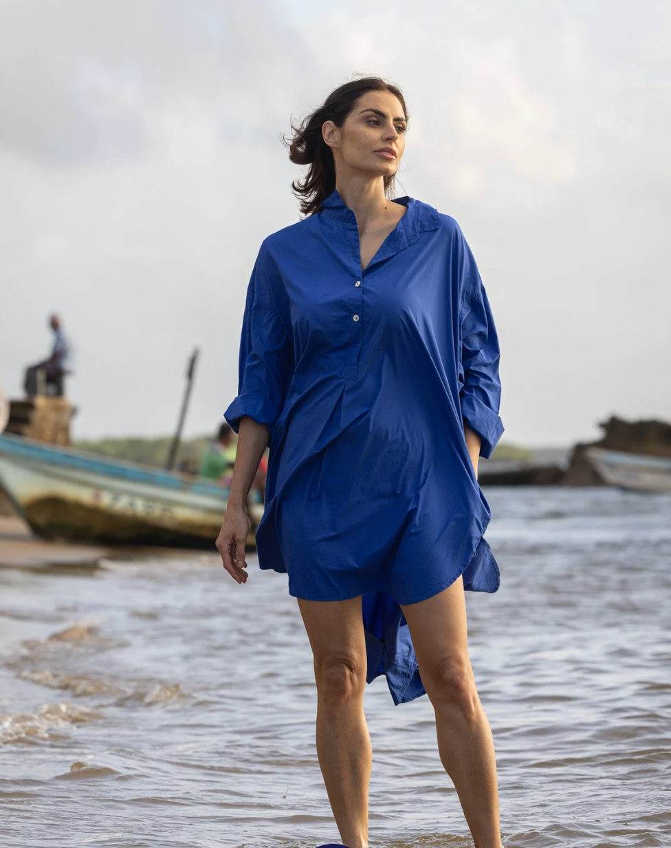 MegbyDesign 'Harper' Shirt in Paper Cotton - Cobalt