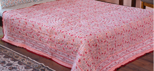'Lilies in Pink' Queen Size Quilt