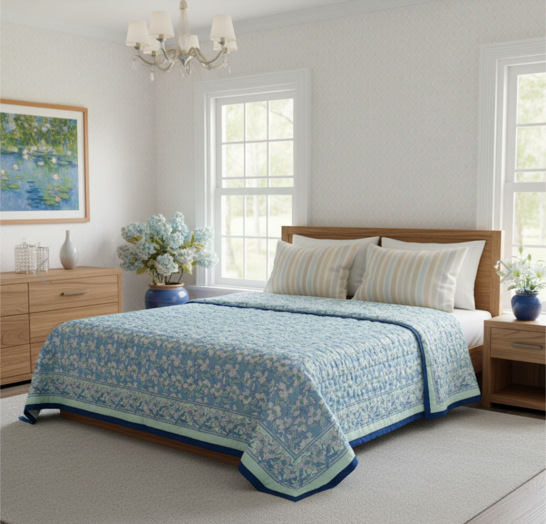 'Blue Iris' Queen Size Quilt