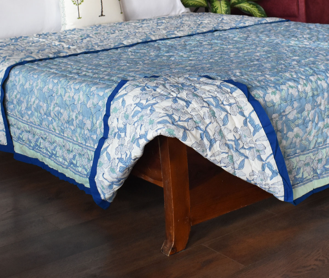 'Blue Iris' Queen Size Quilt
