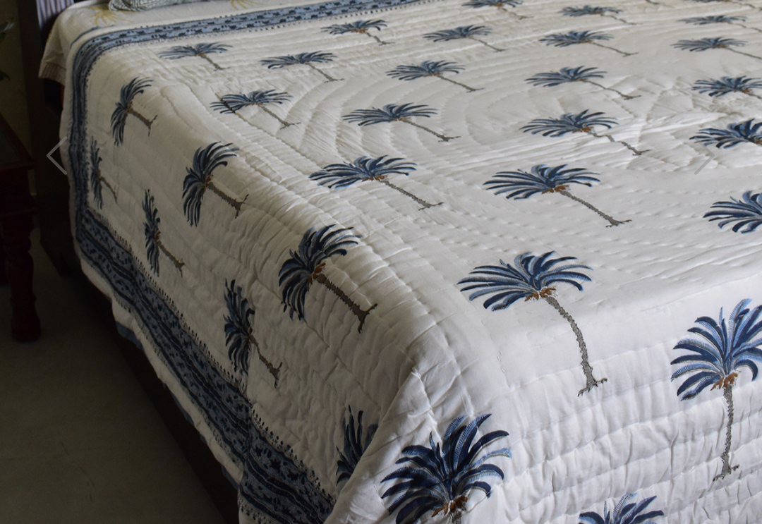 'Blue Palms' King Size Quilt