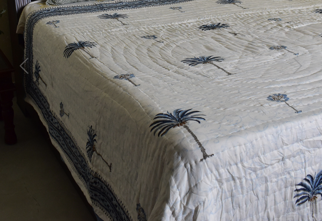 'Blue Palms' King Size Quilt
